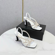 CHANEL 26S CHAIN STRAP HIGH HEELS 65 MM IN WHITE LAMBSKIN