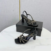 CHANEL 26S CHAIN STRAP HIGH HEELS 65 MM IN BLACK LAMBSKIN