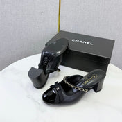 CHANEL 26S HIGH HEEL MULES 45 MM IN BLACK LAMBSKIN