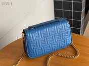 Fend Baguette 24 Bag With FF Motif Blue Leather Ghw