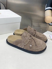 THE ROW 26S KNOT DETAIL MULE LOAFERS IN TAUPE BROWN SUEDE