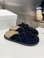 THE ROW 26S KNOT DETAIL MULE LOAFERS IN BLACK SUEDE