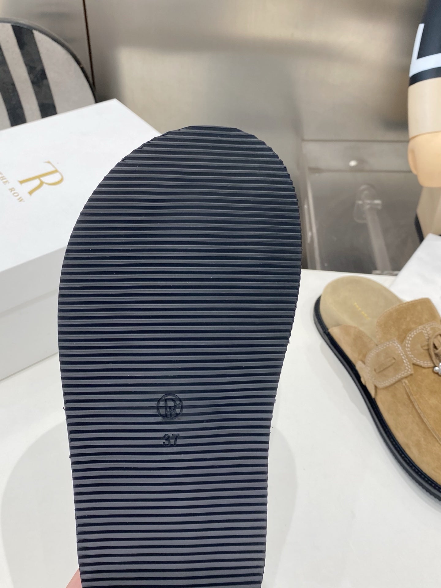 THE ROW 26S KNOT DETAIL MULE LOAFERS IN SAND BEIGE SUEDE