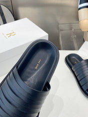 THE ROW 26S MULTI STRAP SLIDES IN BLACK CALFSKIN