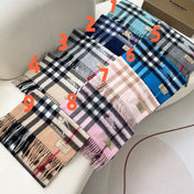 CHECK SCARF 180 CM IN INDIGO BLUE MIX WHITE CASHMERE 405480