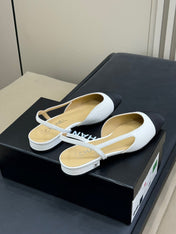 CC SLINGBACK 25S IN WHITE LAMBSKIN MIX BLACK FABRIC