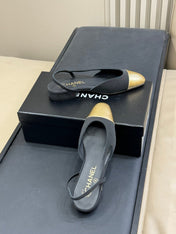 CC SLINGBACK 25S IN BLACK FABRIC MIX GOLD LAMBSKIN