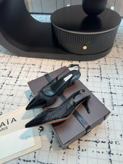 ALAIA SLINGBACKS 5 CM IN BLACK CALFSKIN WITH MESH