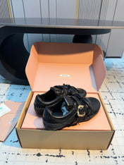 MIUMIU 26S LACE UP SNEAKERS IN BLACK CALFSKIN BUCKLE STRAP DETAIL