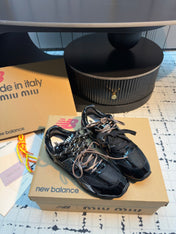 MIUMIU 26S RUNNING SNEAKERS IN BLACK CALFSKIN AND MESH RUBBER SOLE