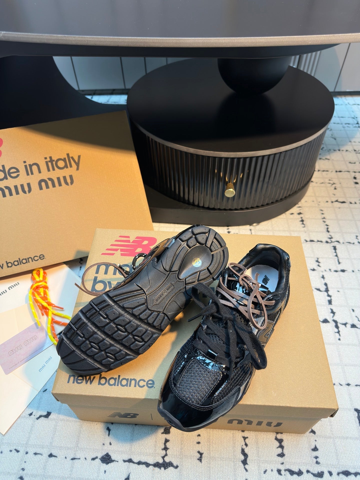 MIUMIU 26S RUNNING SNEAKERS IN BLACK CALFSKIN AND MESH RUBBER SOLE