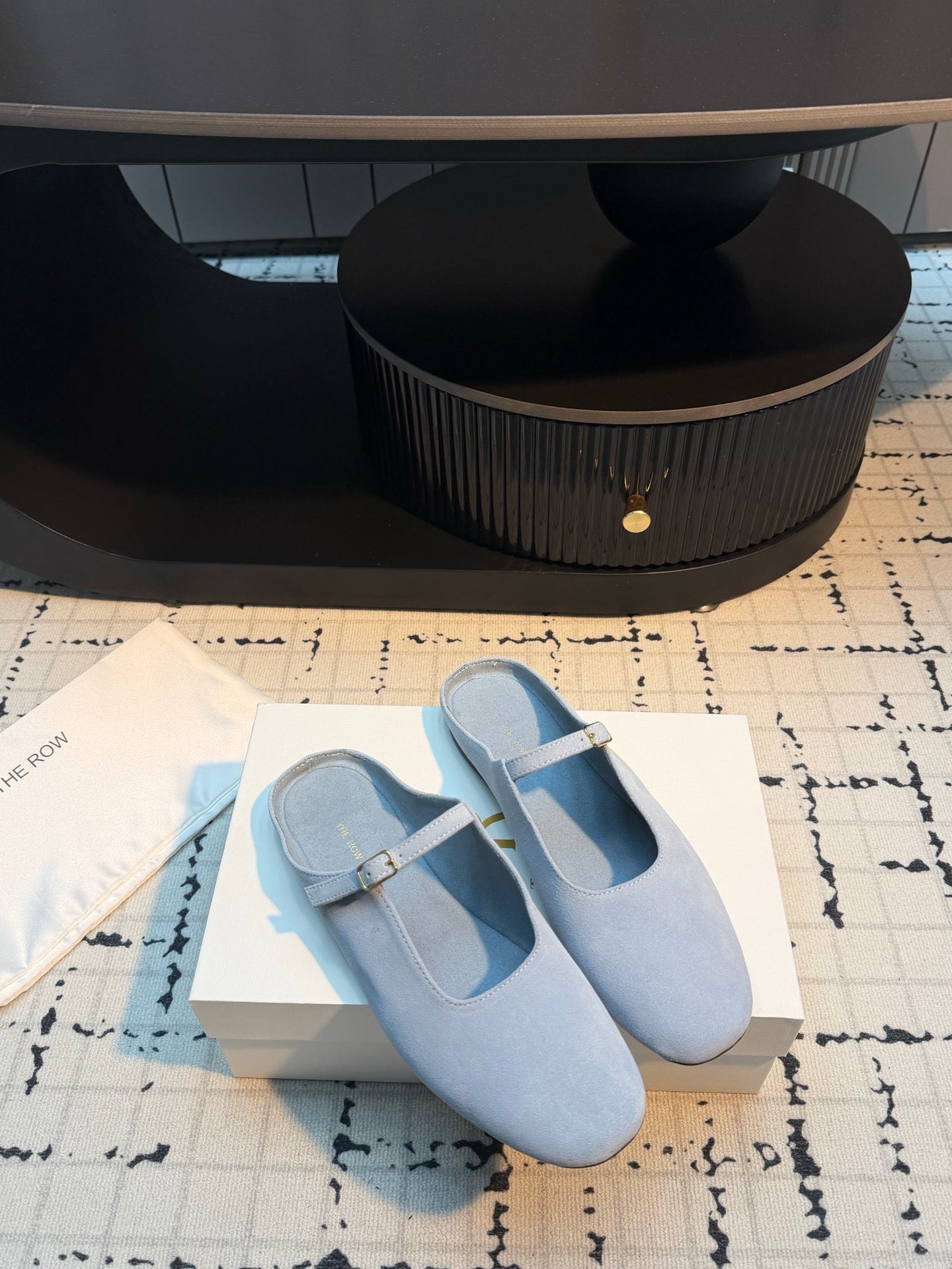 THE ROW 26S MARY JANE MULES 20MM IN LIGHT BLUE SUEDE