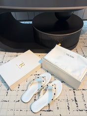 THE ROW 26S THONG SANDALS IN WHITE POLKA DOT SATIN