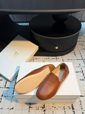 THE ROW 26S LOAFERS IN CARAMEL BROWN CALFSKIN