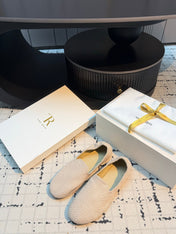 THE ROW 26S LOAFERS IN LIGHT BEIGE CANVAS