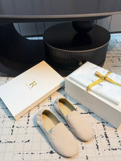 THE ROW 26S LOAFERS IN LIGHT BEIGE CANVAS