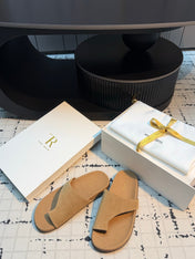 THE ROW 26S THONG SLIDE SANDALS IN BEIGE SUEDE