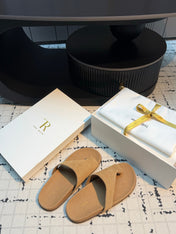 THE ROW 26S THONG SLIDE SANDALS IN BEIGE SUEDE