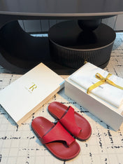 THE ROW 26S THONG SLIDE SANDALS IN DARK RED CALFSKIN