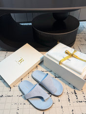 THE ROW 26S THONG SLIDE SANDALS IN POWDER BLUE SUEDE