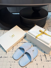 THE ROW 26S THONG SLIDE SANDALS IN POWDER BLUE SUEDE