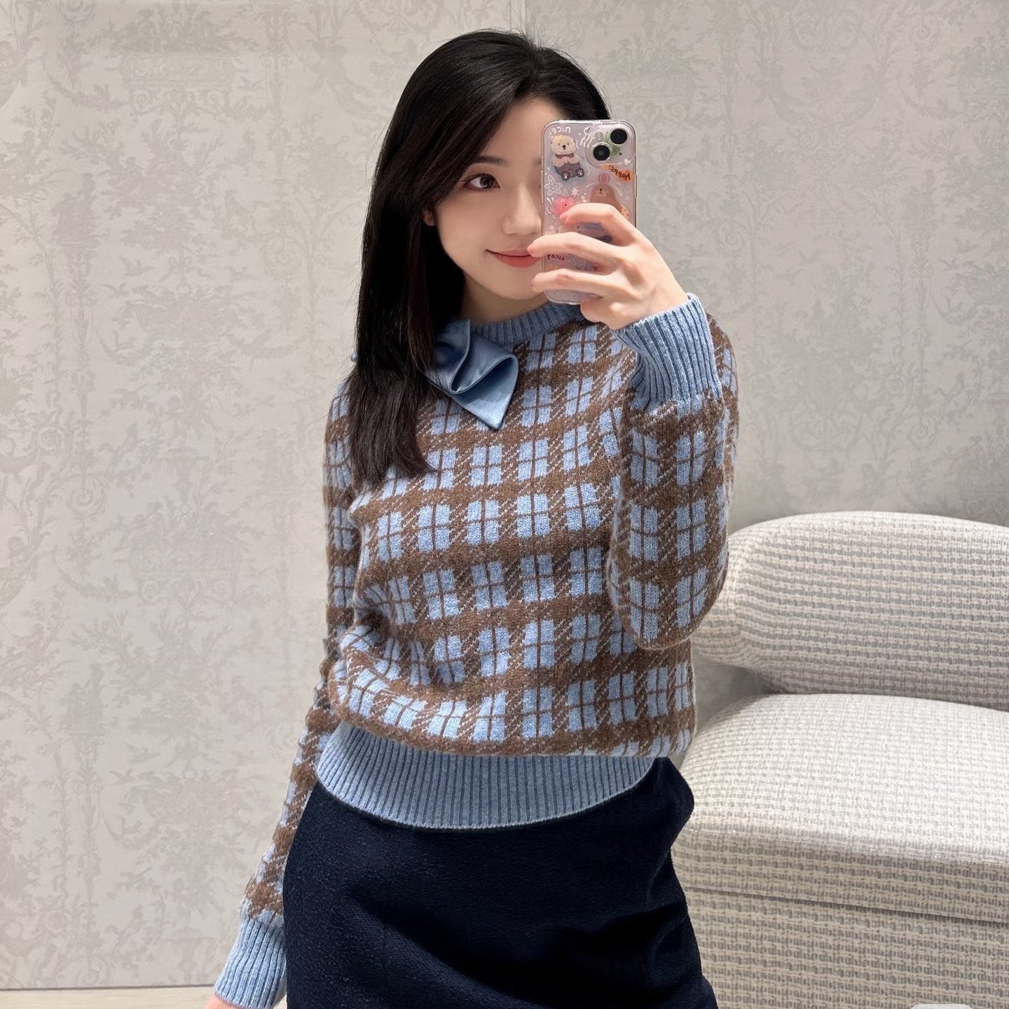 DIOR 26S PLAID SWEATER WITH BOW 1063
