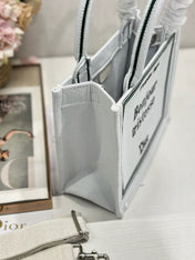 DIOR 26S BOOK TOTE BAG 26 IN WHITE EMBROIDERED LETTERING FABRIC