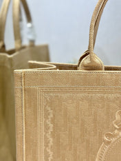 DIOR 26S BOOK TOTE BAG 42 IN BEIGE BAYADERE FABRIC