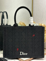 DIOR 26S BOOK TOTE BAG 36 IN BLACK BAYADERE FABRIC