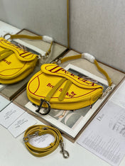 DIOR 26S SADDLE BAG 25 IN YELLOW WOVEN FABRIC