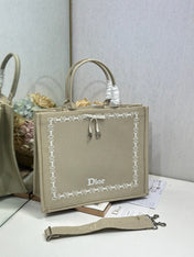 DIOR 26S LARGE BOOK TOTE 42 IN BEIGE WOVEN FABRIC