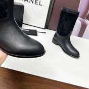CHANEL 25S MID-CALF BOOTS 35MM IN BLACK CALFSKIN AND SUEDE GOLD HARDWARE