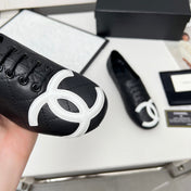CHANEL 25S DANCE SHOES WITH PRINTED LOGO IN BLACK CALFSKIN