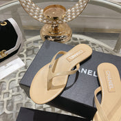 Double CC Flip  Flop Thongs Beige Cream Sheepskin