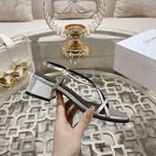 HIGH SANDAL 45MM IN SILVER LAMBSKIN
