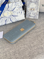 VERTICAL LONG ZIP WALLET 20 IN BABY BLUE QUILTED ALLOVER CALFSKIN
