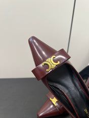 TRIOMPHE POINTED-TOE HIGH PUMPS IN BURGUNDY RED SHINY CALFSKIN