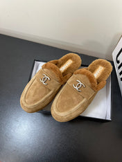 LOAFERS MULE IN PEANUT BROWN SUEDE AND FLEECE LINING