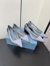 CUT-OUT PUMPS WITH BEAD BUCKLE IN WARM GRAY SATIN