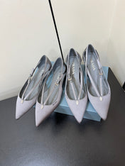 CUT-OUT PUMPS WITH BEAD BUCKLE IN WARM GRAY SATIN