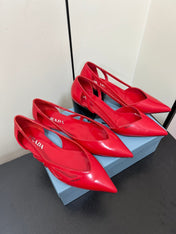 BRUSHED CUT-OUT PUMPS IN RED CALFSKIN