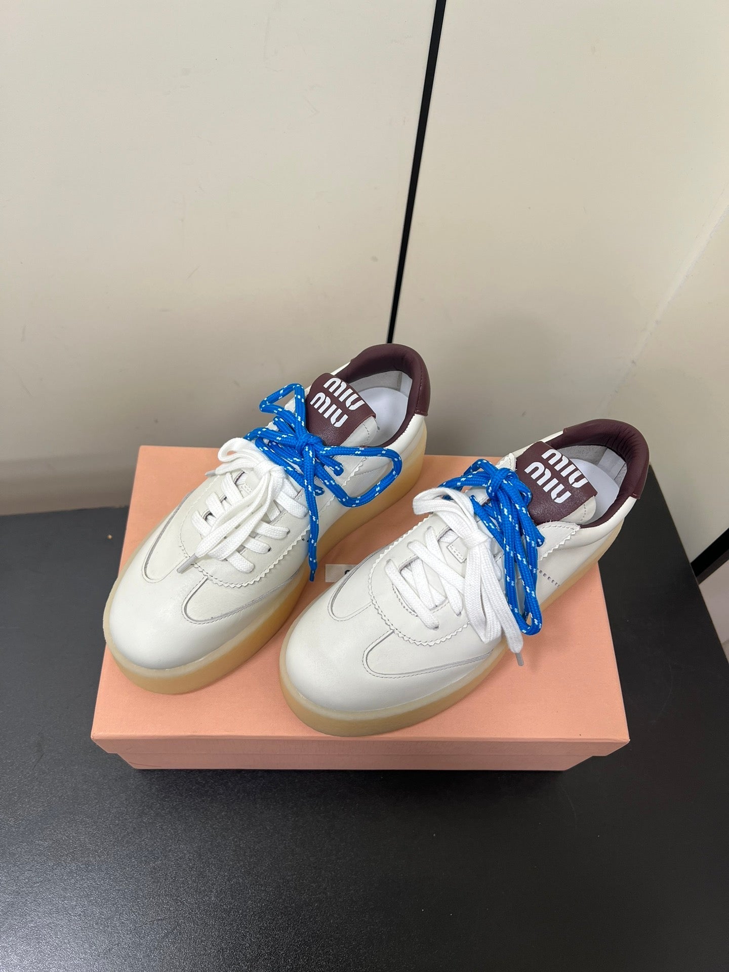 THICK-SOLED RETRO SNEAKERS IN WHITE MIX MERLOT SMOOTH LAMBSKIN