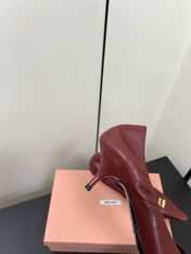 POINTED-TOE MID HEEL PUMPS IN TERRACOTTA SMOOTH LAMBSKIN