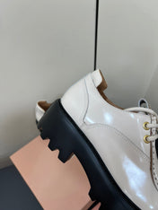 LACE-UP LOAFERS WITH THICK SOLE IN WHITE SHINY SHEEPSKIN