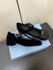 BOW MARY JANE PUMPS WITH T-STRAP IN BLACK VELVET