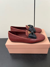 LOAFERS WITH BOW IN RED BROWN SHEEPSKIN