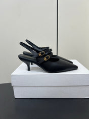 JUDY DOUBLE STRAP MARY JANE SLINGBACK IN BLACK SMOOTH CALFSKIN