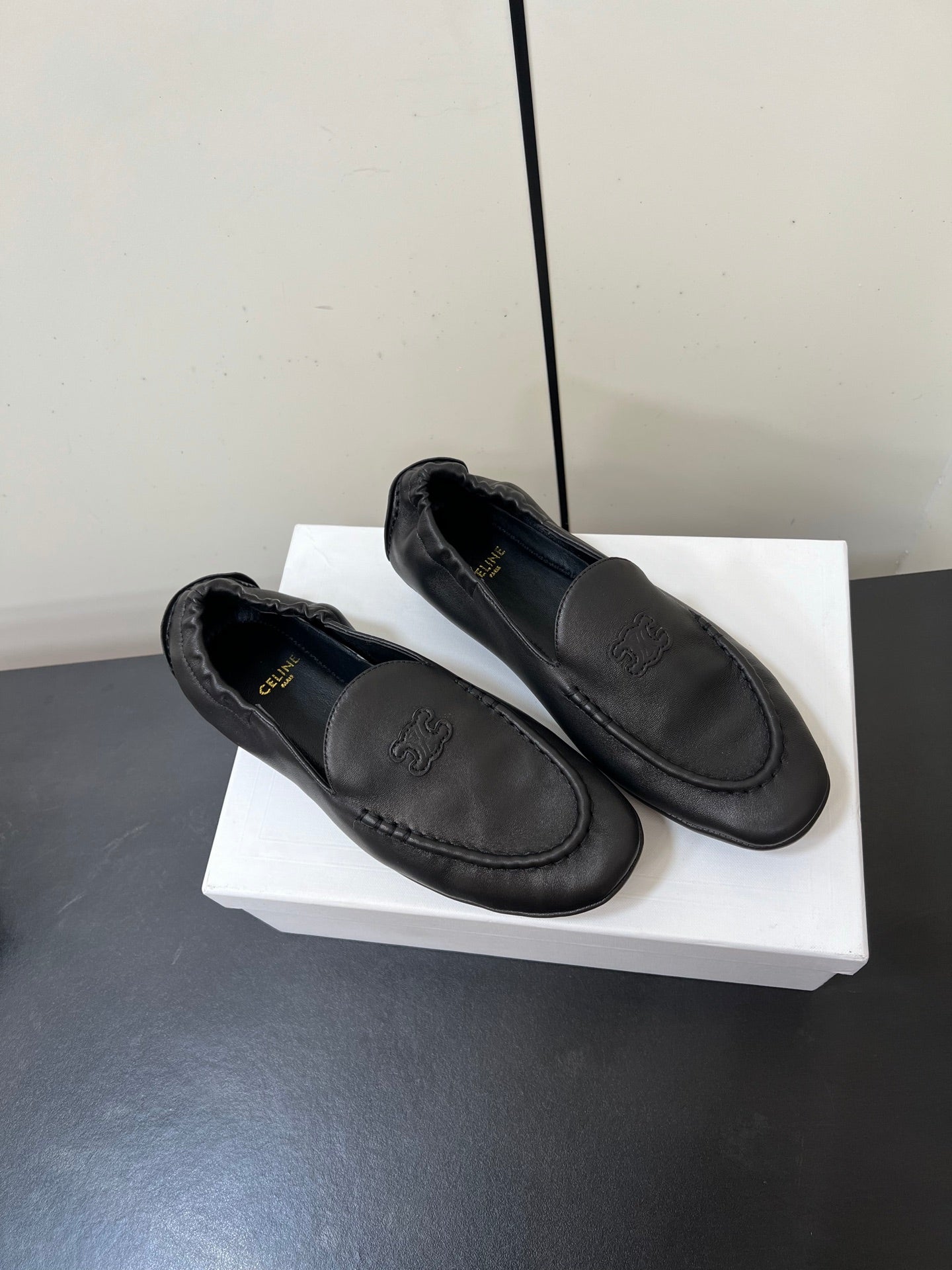 CELINE 26S MAILLON TRIOMPHE LOAFER IN BLACK SOFT CALFSKIN