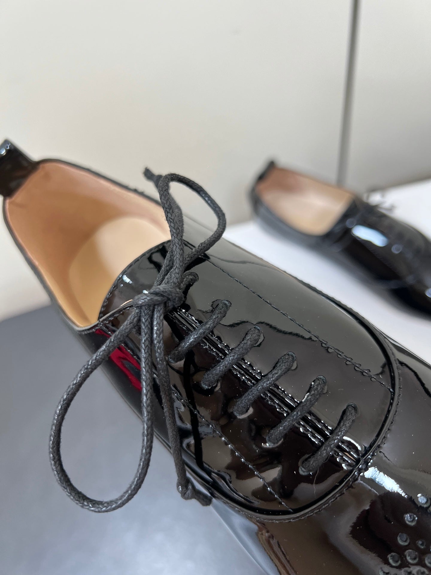 CELINE 26S MINIMAL LACE-UP SHOES IN BLACK GLOSSY CALFSKIN