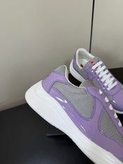 PRADA 26S SNEAKERS IN LIGHT PLUM PATENT CALFSKIN AND WHITE MESH